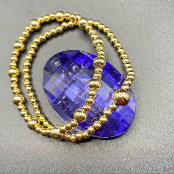 Gold Tone Bracelets Metal Beads Stretchy Shiny - Picture 3 of 3